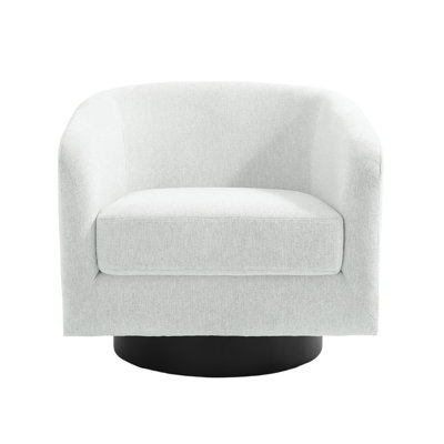 Upholstered Swivel Barrel Chair With Solid Wood Base