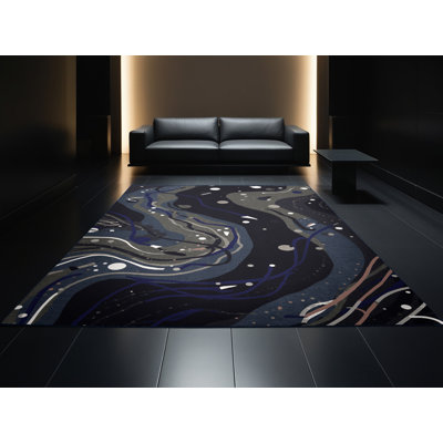 Tapis éclectique abstrait en maille lavande lavable à la machine Osnat