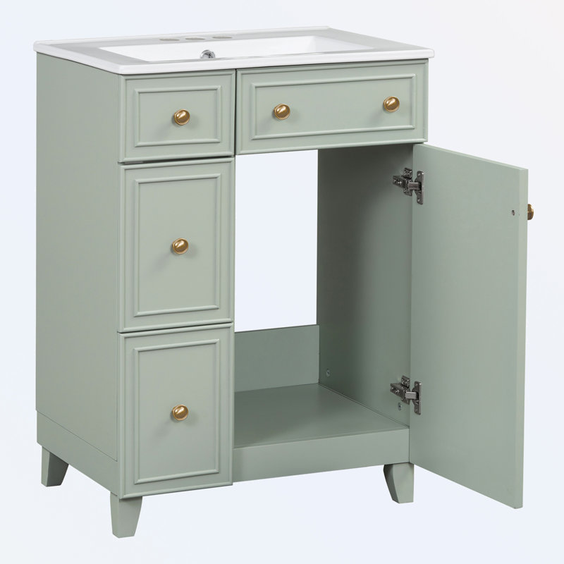 Bathroom Vanity Cabinet with Ceramic Sink, Green