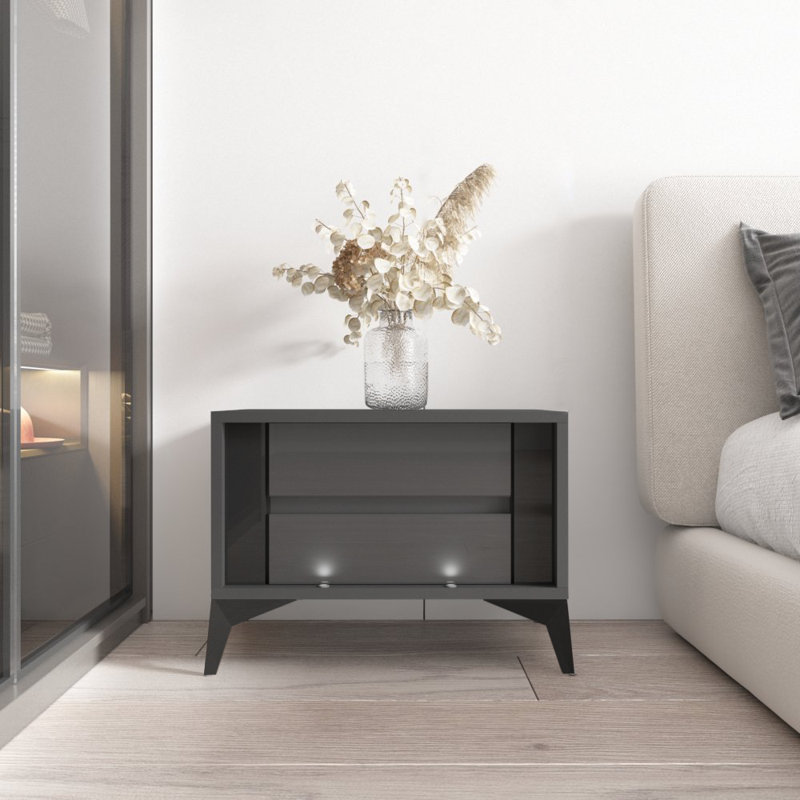 Table de chevet 2 tiroirs Bendine, Gris