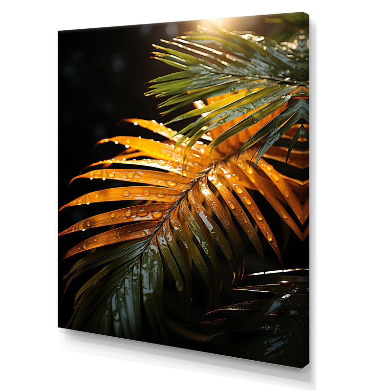 «Sunset Tropical Palm Tree Leaves III», reproduction sur toile, Toile tendue, H 32 po x l 16 po x P 1 po