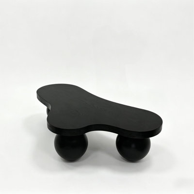 46'' Coffee Table, Abstract Irregular Cloud Shape Low Profile Wooden Living Room Cute Center Table with Ball Legs