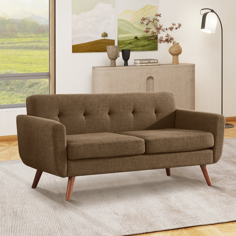 Jadier 66" Upholstered Loveseat Square Sofa, Iron, Brown Linen