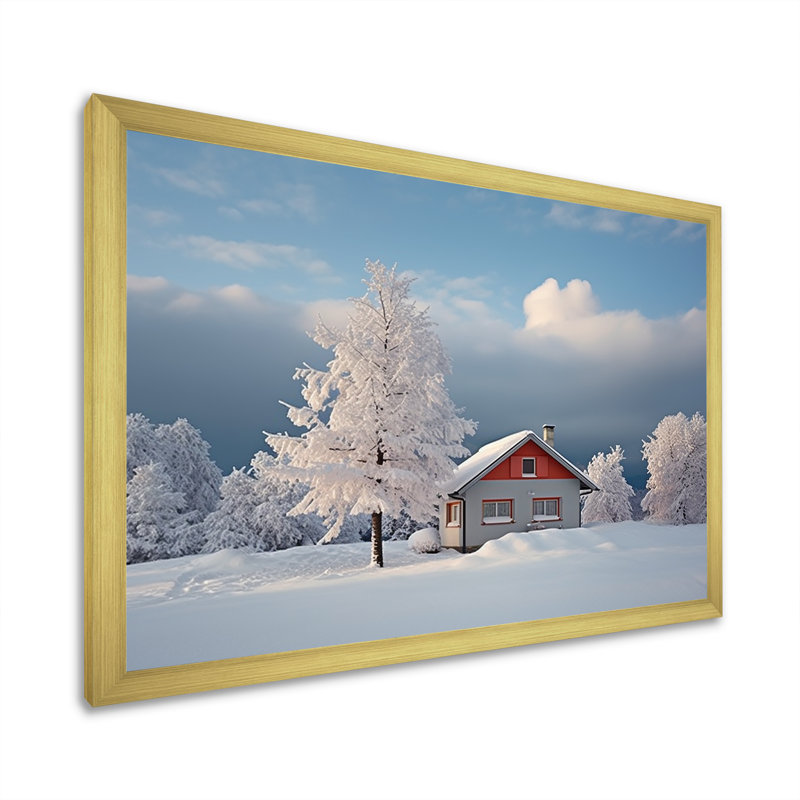 «Snowy Winter Hotel Lodges I», reproduction sur toile, Cadre doré simple, H 16 po x l 32 po x P 1 po
