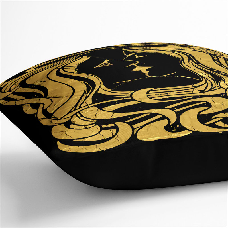 Black Gold Two Lovers Scatter Cushion, 55cm H x 55cm W x 20cm D, Black