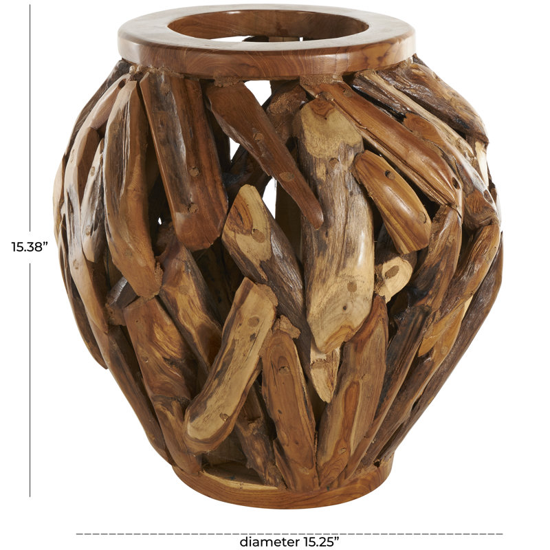 Vase décoratif en bois de teck à la main Chimaihe, H 15,38 po x l 15,25 po x P 15,25 po