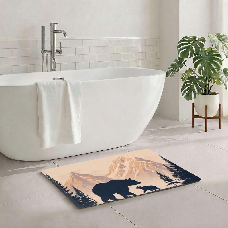 Tapis pour salle de bain Mountain Bear Silhouette 20 po x 32 po beige