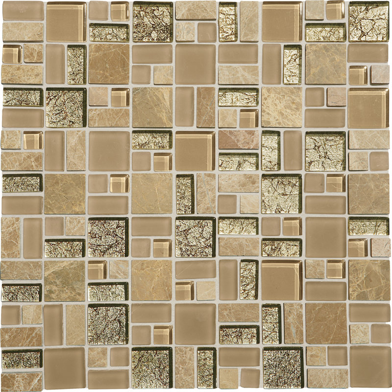 Itona Tile 12" x 12" Random Block Stone and Glass Mosaic Tile (Set of 10) (10.00 SQFT Per Carton)