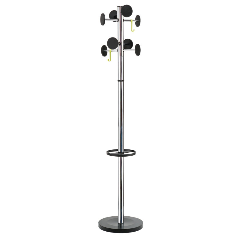 Polished Chrome Freestanding Coat Rack with Umbrella Stand