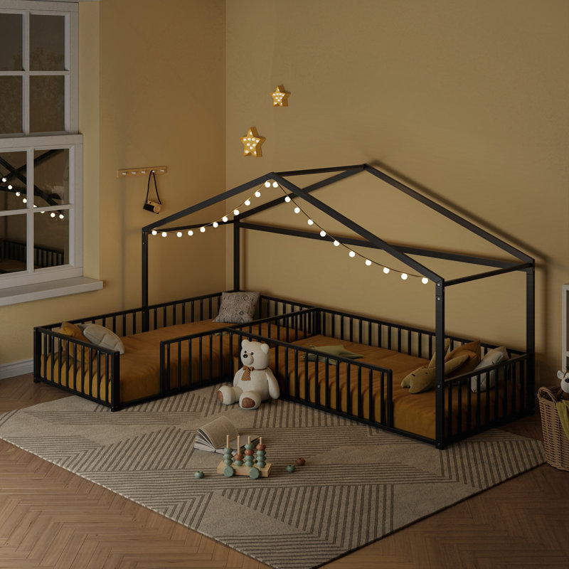 Lit simple en L double Montessori, Noir