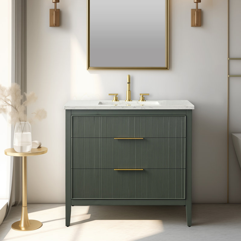 Bilroy 36'' Single Bathroom Vanity with Engineered Stone Top, Vintage Green