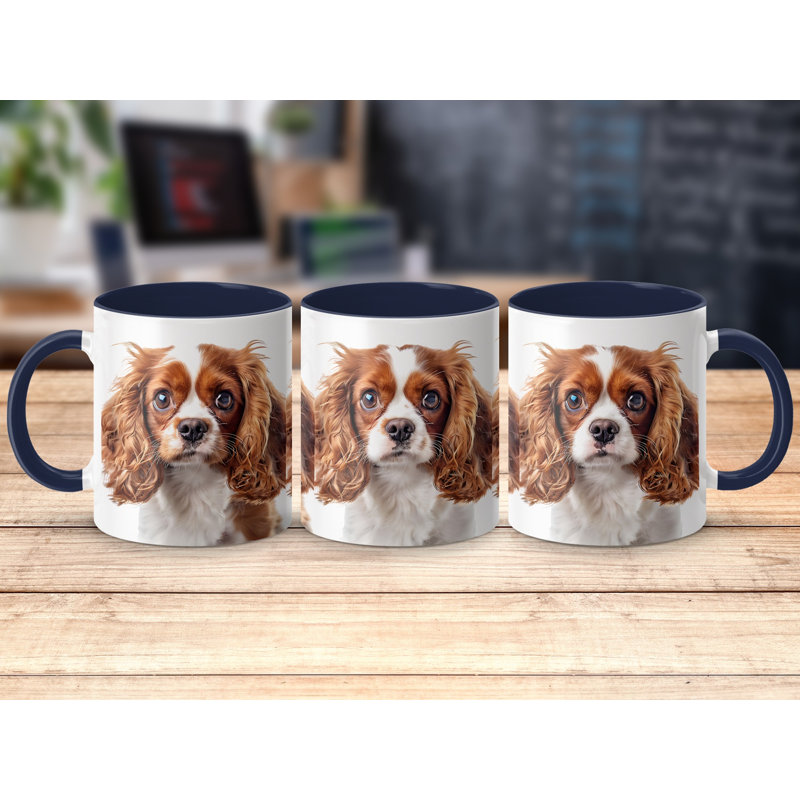 Adorable Three Pugs Watercolor Design 11oz Coffee Mug, 3, Navy