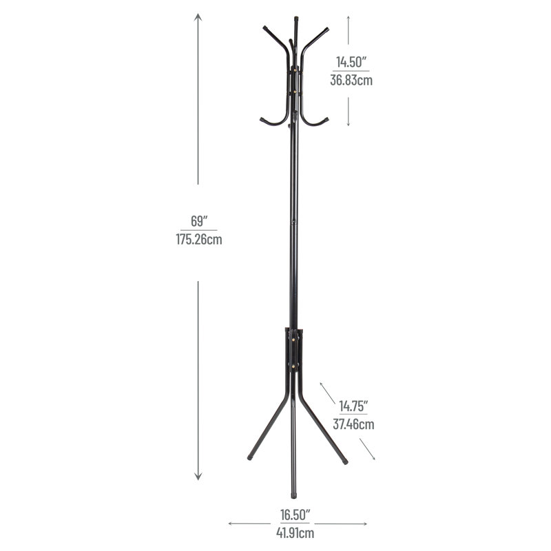 Black Metal Freestanding Coat Rack with Umbrella Stand