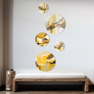 Mustard Yellow Retro I - Abstract Liquid Ink Metal Wall Décor