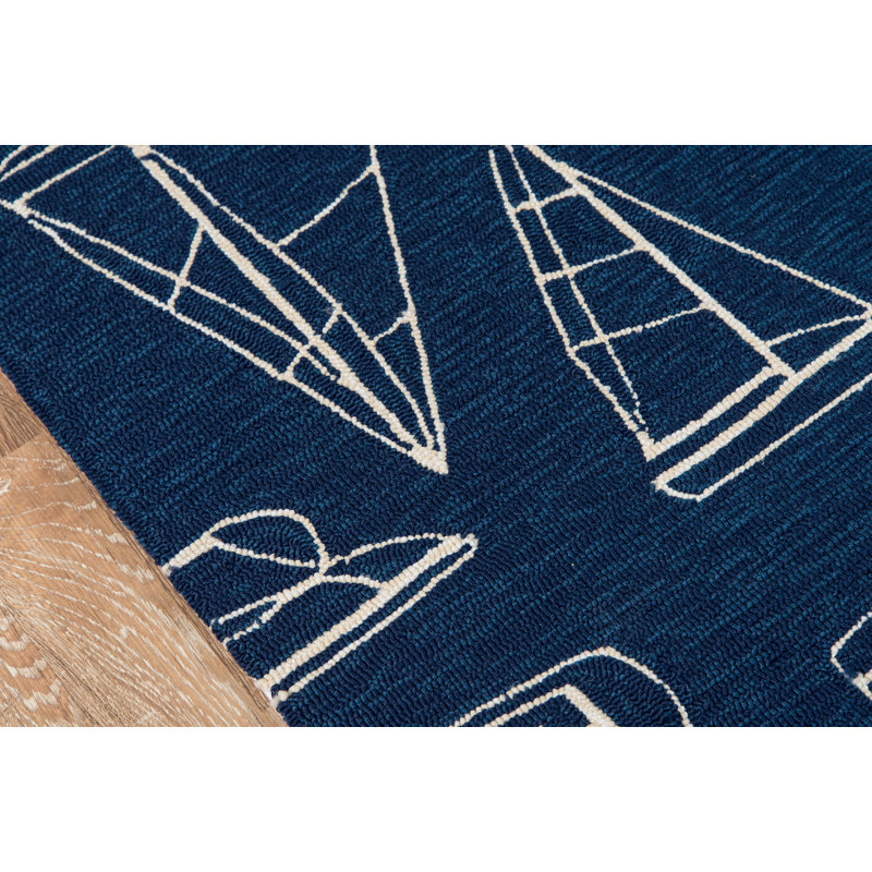 Tapis d'intérieur / extérieur bleu marine crocheté à la main Harland, Rectangle 8 pi x 10 pi