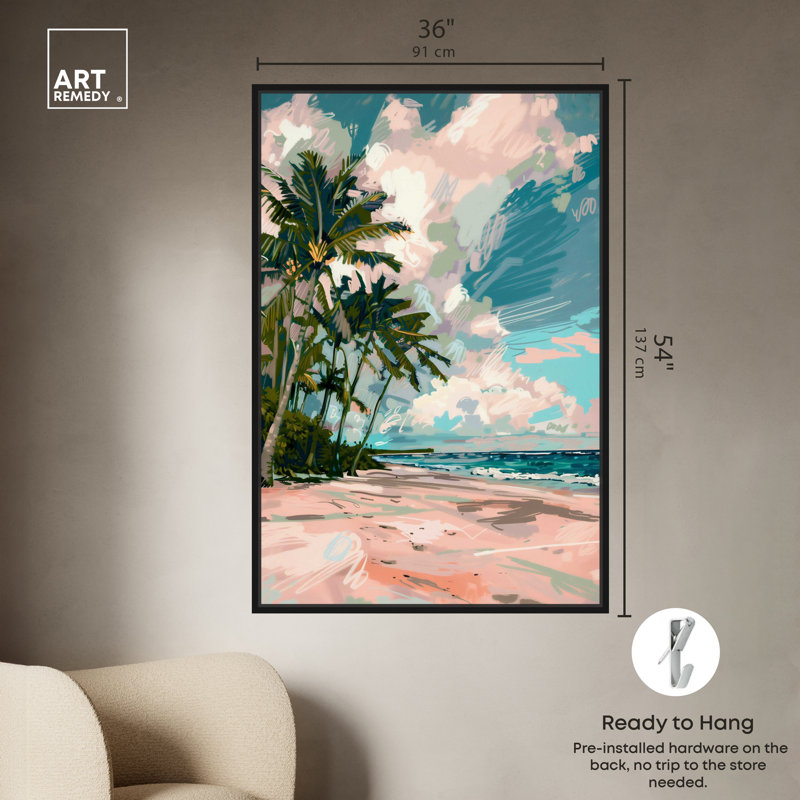 Art Remedy, paumes sous le soleil, cadre côtier coloré 57714, Cadre noir, H 55 po x l 37 po