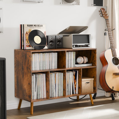 Jhamal Record Player Stand with Charging Station Holds up to 300 Albums for Bedroom Living Room Office
