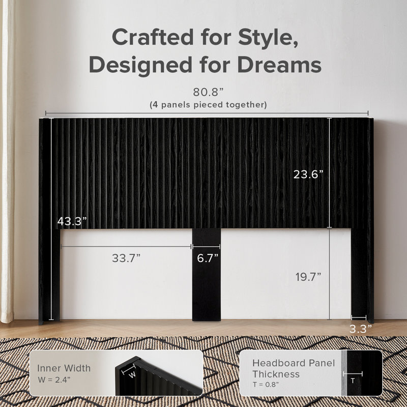 Brooklyn Headboard And Nightstands Set King, Black, Black, King