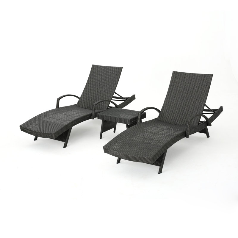 Billur Outdoor Chaise Lounge Set with Table, Gray/Brown