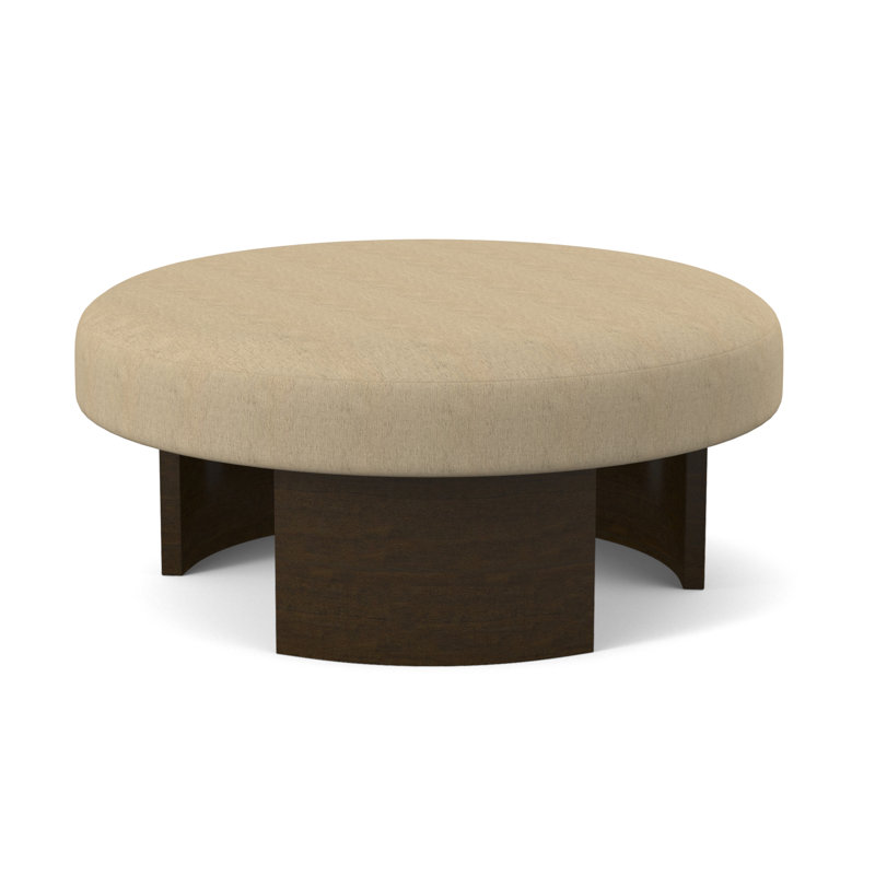 Eclipse Round Boucle and Velvet Ottoman, Venice Ivory 100% Polyester, Vintage Ebony
