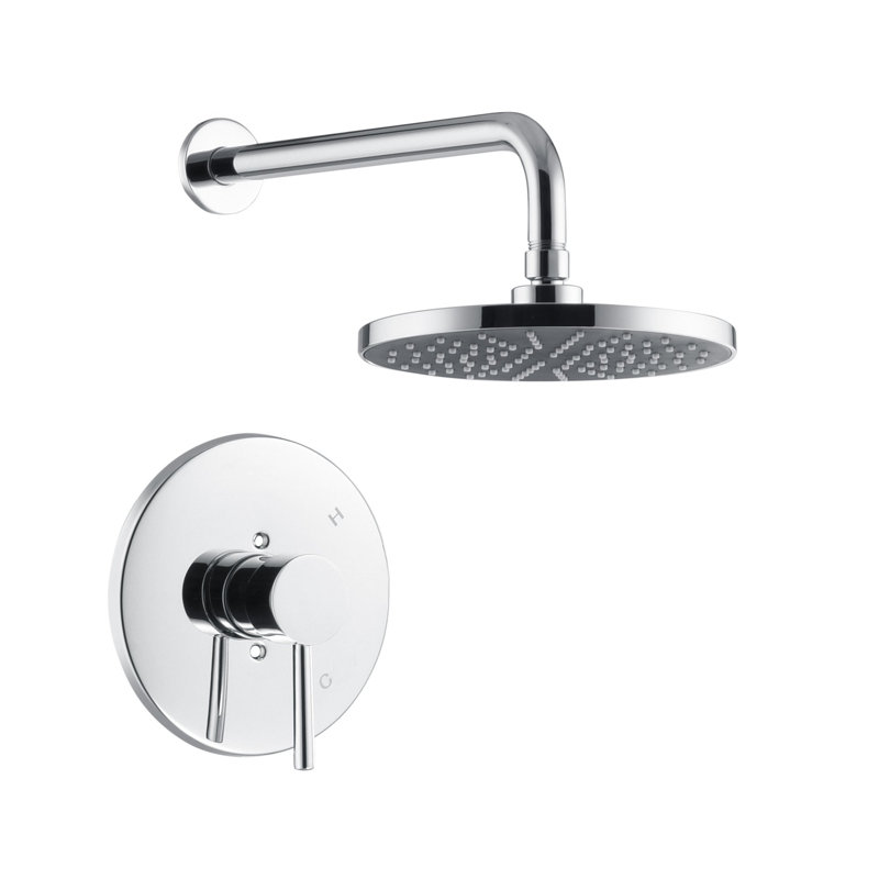 Garniture de douche de la collection Kree seulement: pomme de douche ronde de 8 po, ensemble de poignées simples et soupape brute incluse - chrome poli