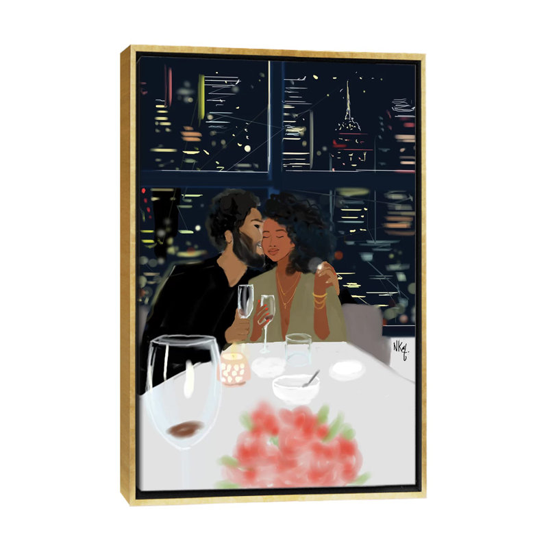 « Couples » par Nicholls Kobi, reproduction d’art, Toile encadrée d'or, Pas de tapis, H 40 po x l 26 po x P 1,5 po