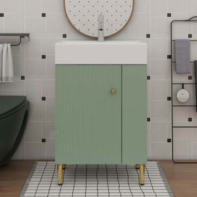 Ensemble de meuble-lavabo sur pied autoportant 21,6 po avec pieds en métal et rangement à droite