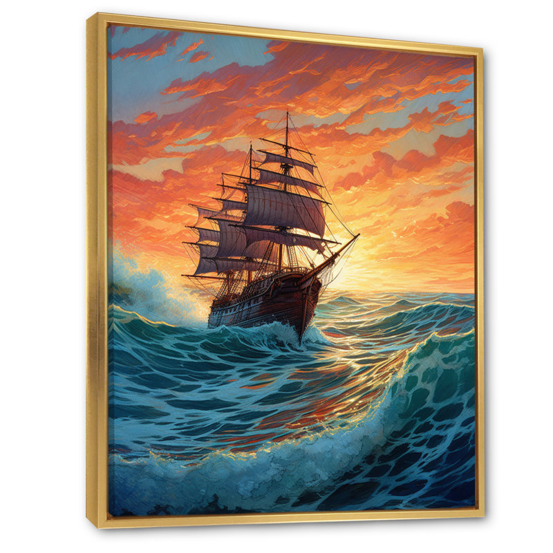«Brown Ship On The Seas II», reproduction sur toile encadrée, H 32 po x l 24 po x P 1 po, Cadre flottant doré