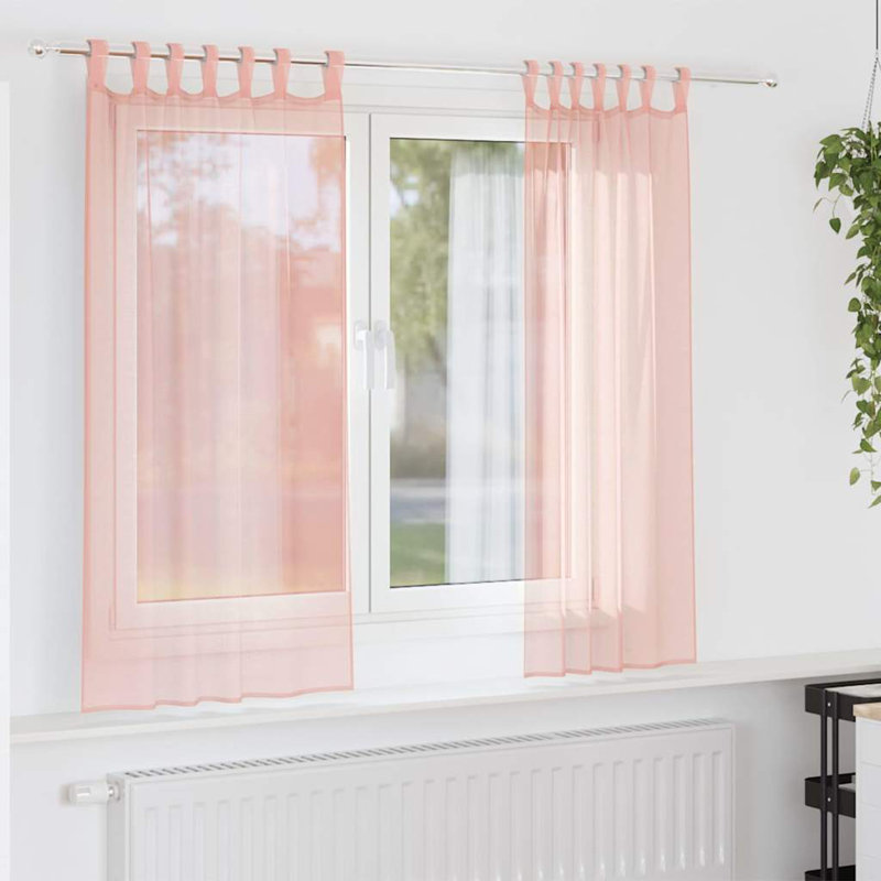 Voile Curtains With Tab Top 2 Pcs, 140cm Width x 140cm Drop, Pink