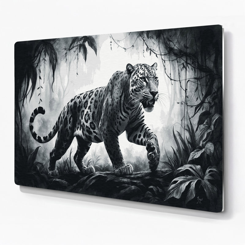 Art mural en métal noir Wildlife Jaguar, H 11 po x l 14 po