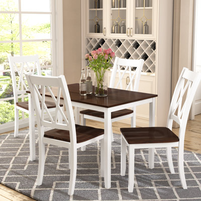 Farmhouse 5-Piece Dining Table Set with Wooden Frame & Ergonomic Chairs