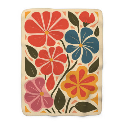 «Whimsical Bloom Melody» - couverture en sherpa de qualité supérieure - reproduction d'art luxueuse