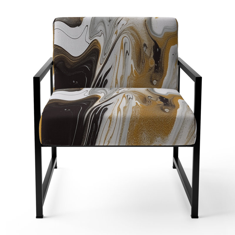 Fauteuil d'appoint rembourré abstrait doré et noir Marble Waves III, Noir