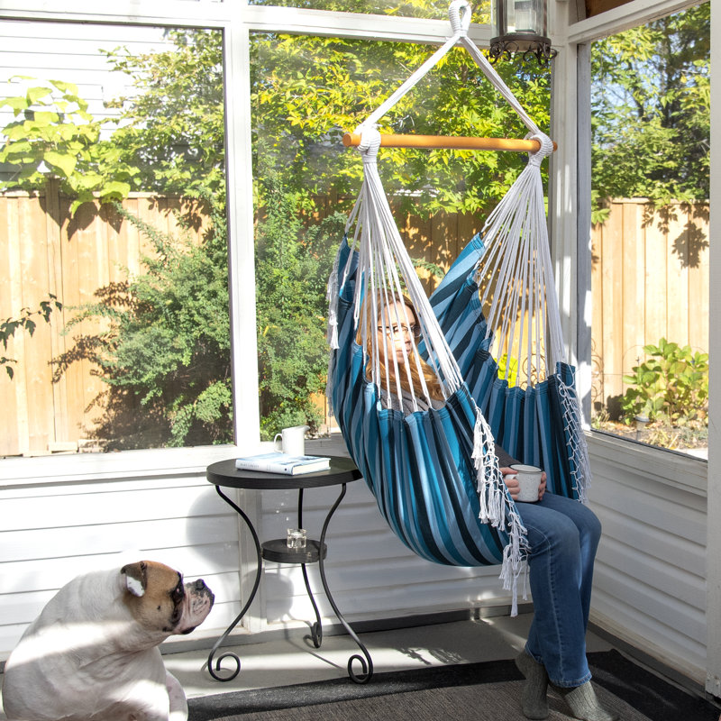 Vivere Baldwin Classic Brazilian Cotton Hammock Chair (250 lb Capacity), Blue Lagoon