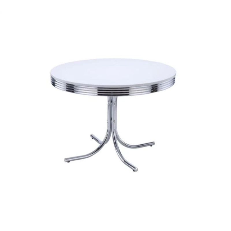 Round Dining Table, White and Chrome