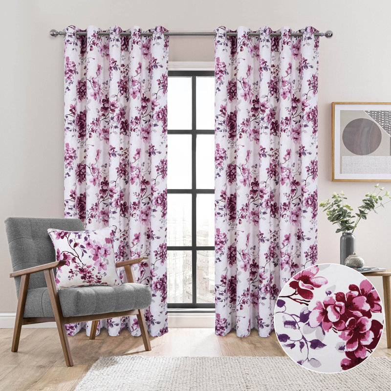 Stuyvesant Eyelet Fully Lined Curtains Pair, Pink, 168 x 229 cm