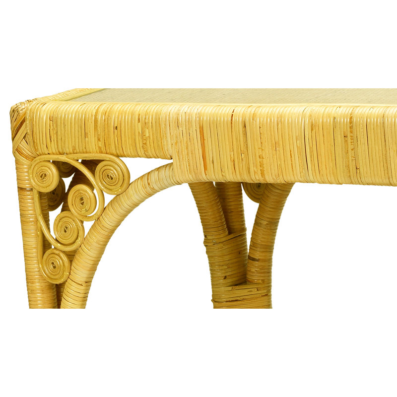 Sophisticated Tropical Rattan Console with Tempered Glass Top