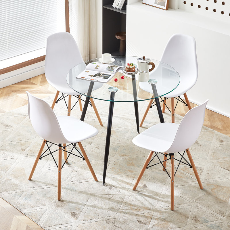 Gumble Glass Top Four Leg Dining Set, Black, 5 Piece Dining Set