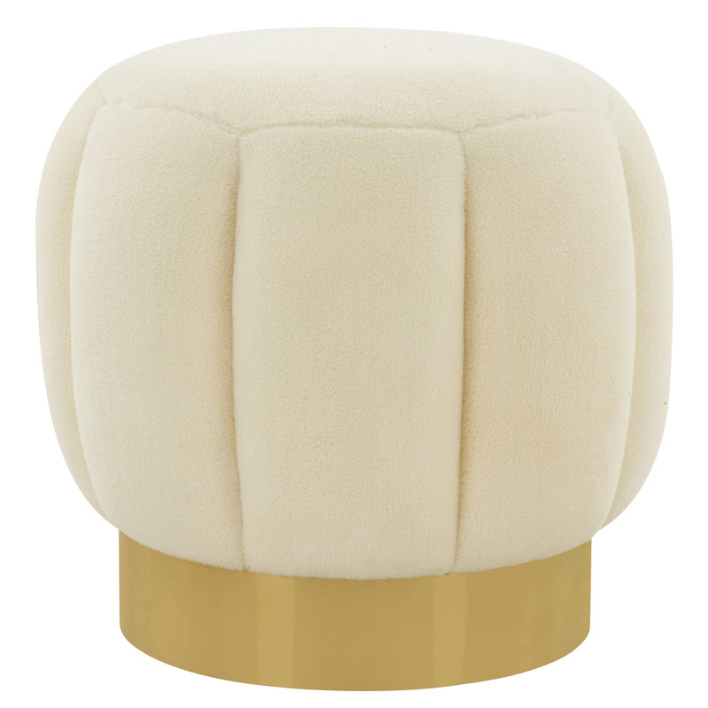 Maxine Round Ottoman, Cream Faux Shearling