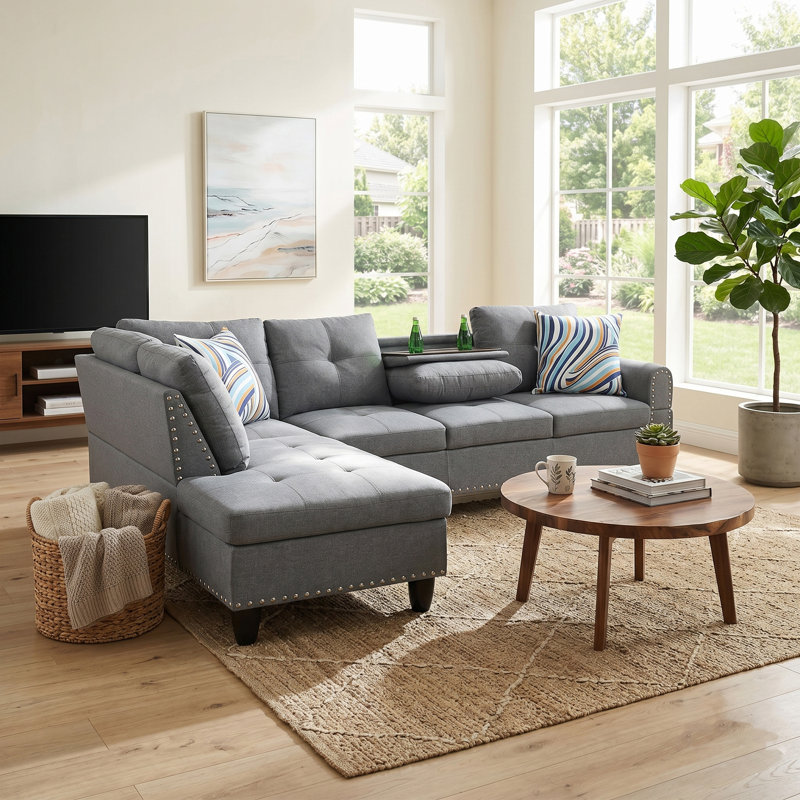 Canapé modulaire en forme de L avec porte-gobelet