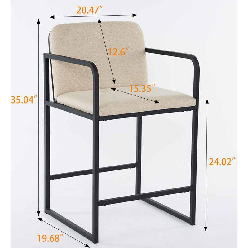 Elegant Counter Height Bar Stools Set of 2 – Upholstered Seats, Metal Frame, and Armrests for Kitchen Island or Home Bar