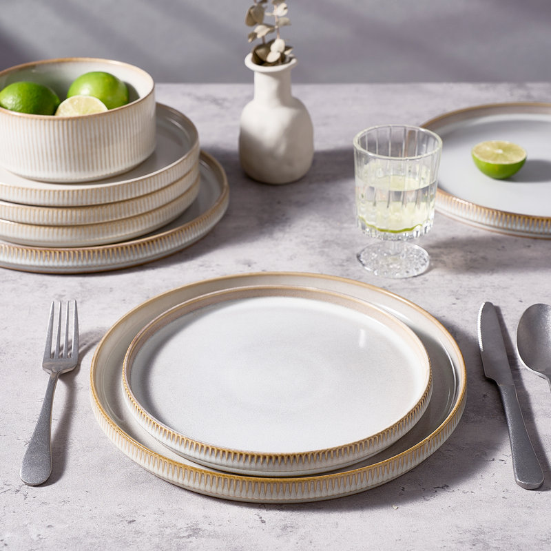 Azal 10" Stoneware Dinner Plate, Cappuccino White
