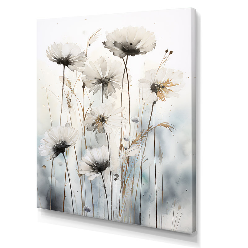 «Minimal White Ang Grey Cornflowers Expression», reproduction sur toile, H 20 po x l 12 po x P 1 po, Toile tendue