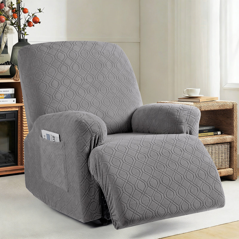 Housse pour canapé inclinable et extensible 3 pièces Wald, Velours gris clair