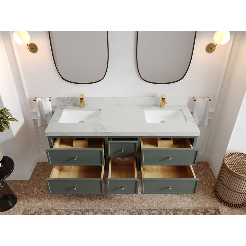 Meuble-lavabo double flottant 60 po avec dessus en quartz Roswell