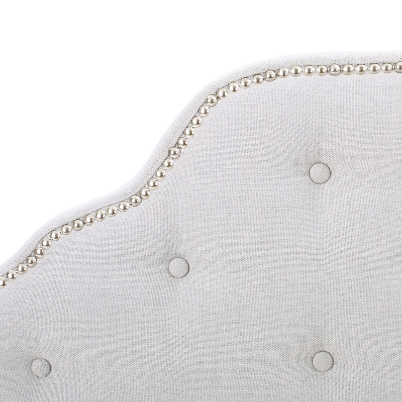 Upholstered Twin Headboard In Grey With Modern Button Tufting And Diamond Stitch Pattern Nailhead Accents, Light Gray