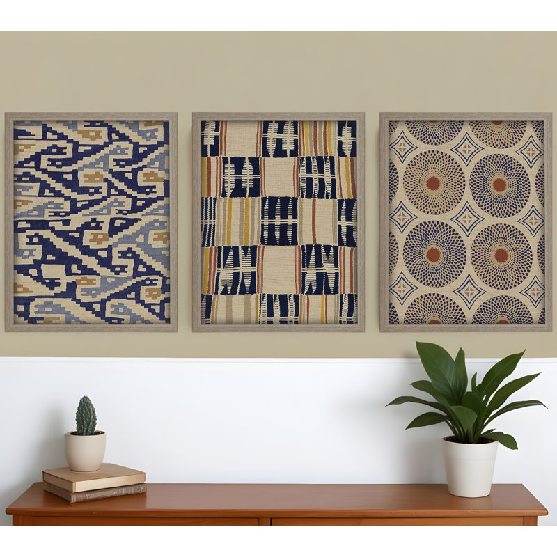 Ensemble de trois reproductions d'art encadrées Kente I Brown