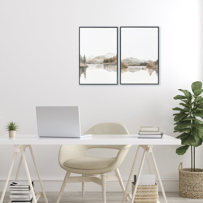 Softly Flowing Landscape 2pc Framed Giclee Set, design by Mona Grace, Midnight Black Framed Giclee, 18" H x 12" W