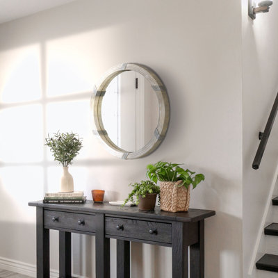 Miroir mural rond avec cadre en bois