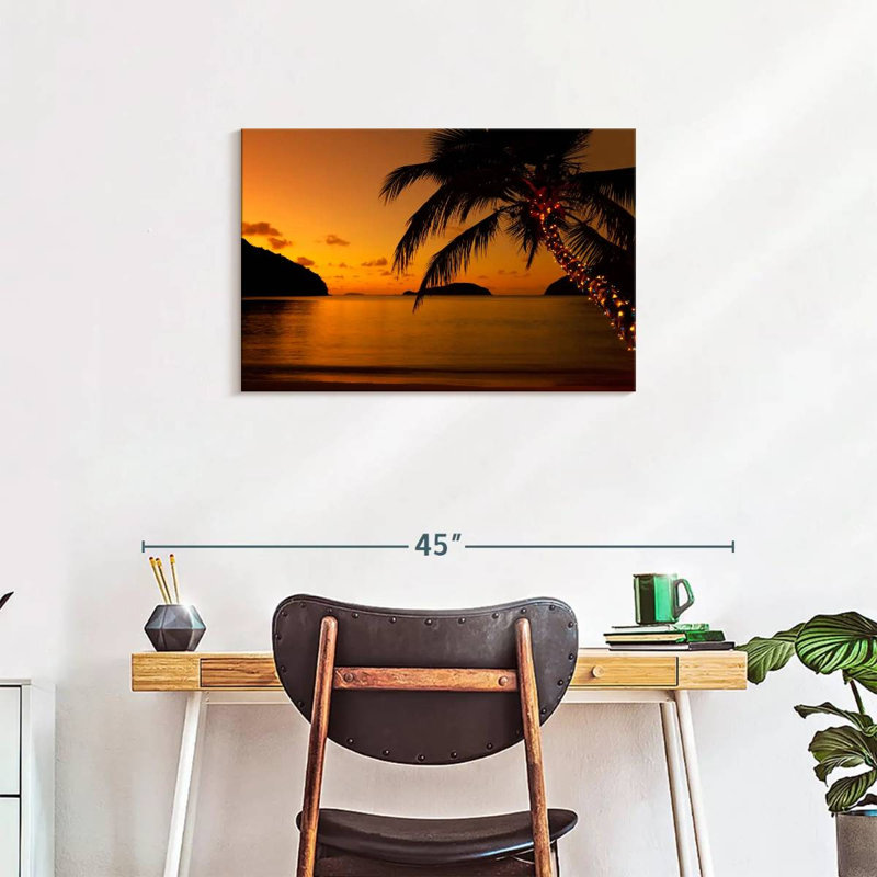 Plage des Caraïbes au coucher du soleil, H 20 po x l 30 po